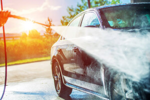 Car Being Washed With High Pressure Hose Jpg